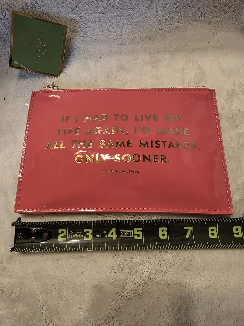 kate spade glossy hot pink zip pouch with gold logo